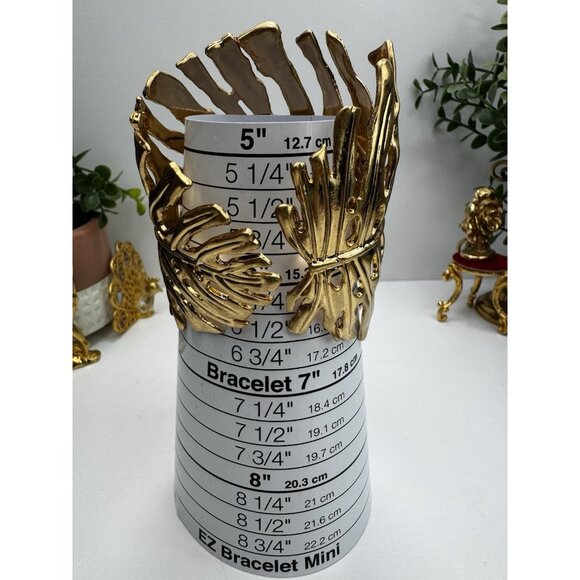 ZARA Gold Leaf Statement Cuff Bracelet Sculptural Openwork Wide Bangle Bold Maxi - Picture 8 of 11